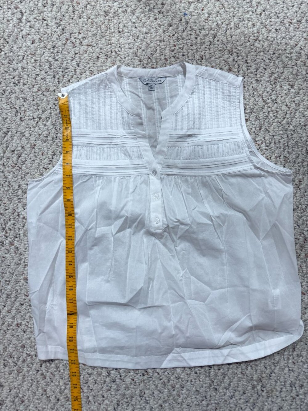 White Pintuck Sleeveless Cotton Blouse Boho Cottagecore Relaxed Fit M - Picture 7 of 7